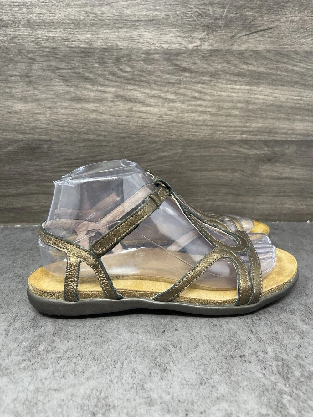 NAOT Dorith Sandals Womens Size 7 (38) Gold Leather Strap Flat Walking